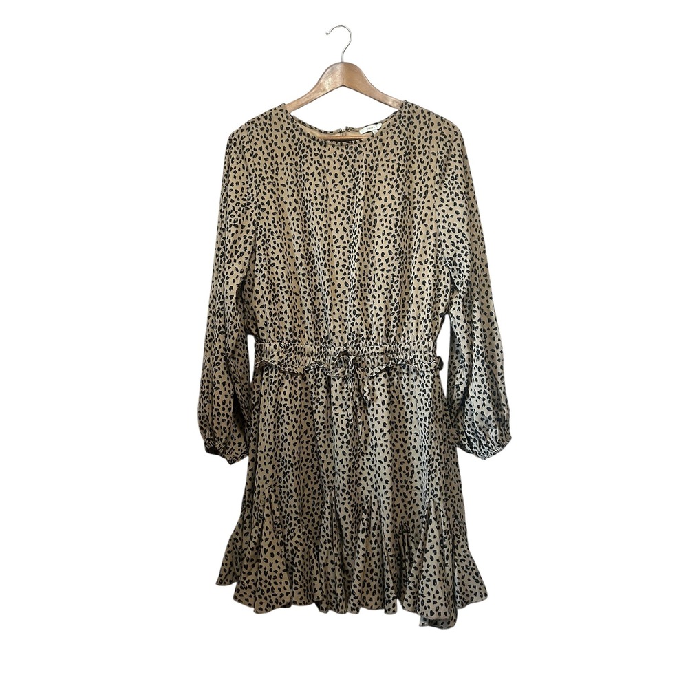 JODIFL Leopard Print Dress Women's Large Long Sleeve Ruffle Hem‎ Tiered